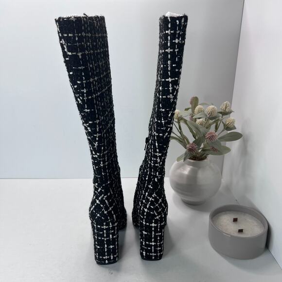 Steve Madden Ally Tweed Knee High Block Heel Boots Black/White Women 6.5M NWOB - Picture 6 of 9